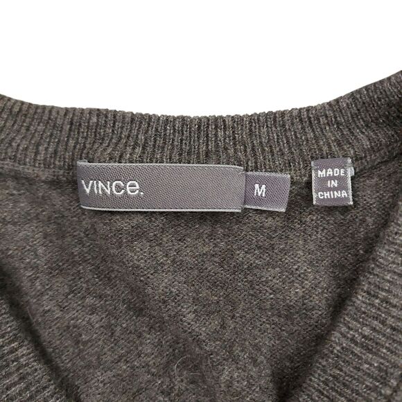Vince Sweater Mens Medium Gray Black 100% Cashmere Color Block Knitted Office - Picture 8 of 12